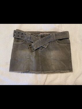 VINTAGE YMI Olive Green Corduroy Mini Skirt with Belt